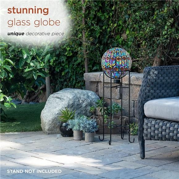 Mosaic Gazing Globe w/Peacock Feather Pattern, 11 Inch Tall, Multi-Color - Picture 4 of 6